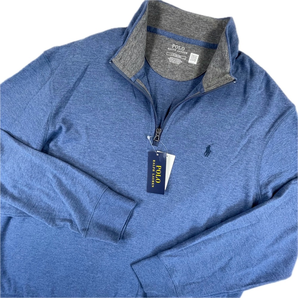 Polo Ralph Lauren Luxury Jersey Quarter-Zip Pullover Large Blue Heather Golf NWT